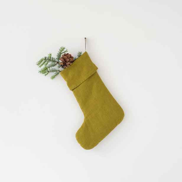 Látková vánoční punčocha Moss Green – Linen Tales