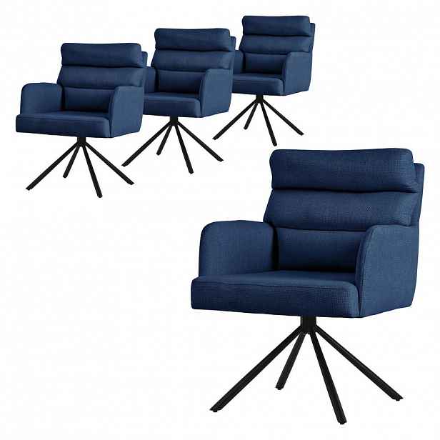 ML-DESIGN JÍDELNÍ ŽIDLE, sada 4 ks, otočné, tmavě modré, látkové čalounění