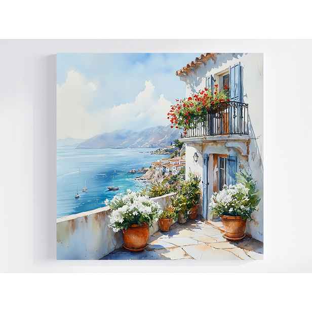 Obraz Na Plátně Canvas Jižní Dům Vila Dveře Terasa Moře Řecko 50x50