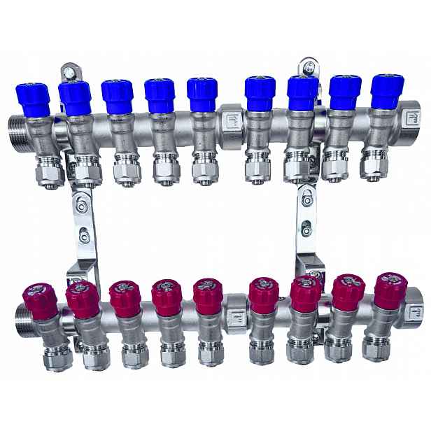 X-home Rozdělovač Pex 1" x 16 mm 9 Obvodů Studené Vody 9 Obvodů Teplé Vody