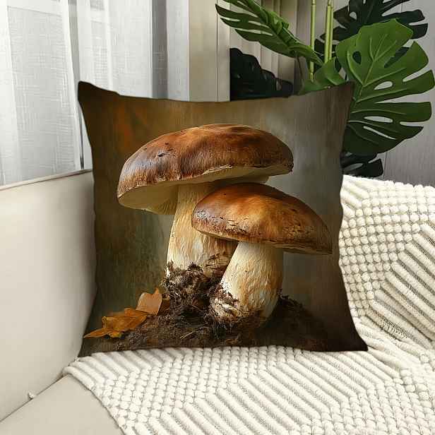 TEMU Pryžiny nadměrné velikosti 45,72 x 45,72 cm - Realistický design hnědé a bílé houby porcini, měkký polyesterový povlak na polštář se zipem,