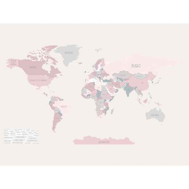 Yokodesign Tapeta Mapa světa růžová Délka: 270 cm