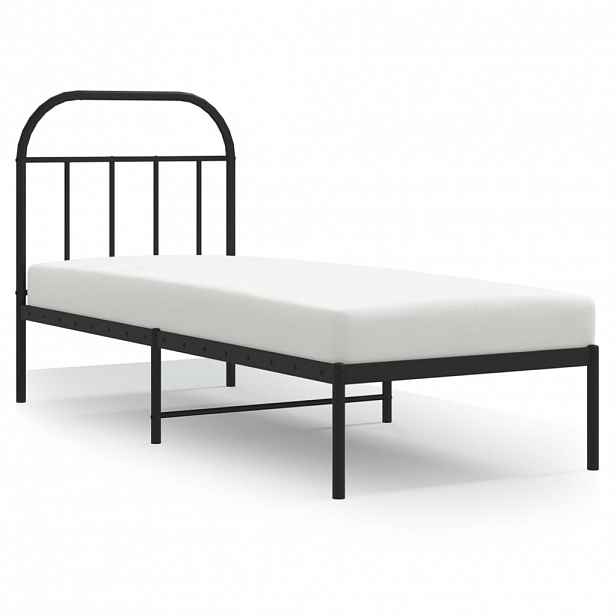vidaXL Kovový rám postele s čelem černý 75 x 190 cm