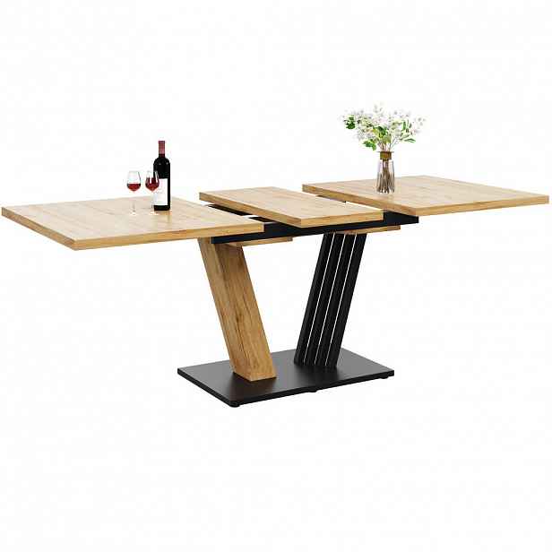 Modfu JÍDELNÍ stůl z MDF a kovu 120(160)x80x76 cm v dekoru dřeva rozkládací s nastavitelnými nožkami a křídlovými nohami