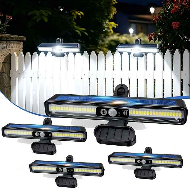 TEMU 4 ks Klipsovacích solárních světel s pohybovým senzorem, ultra-jasné LED solární plotové světla, 3 režimy, 36 LED (6500K), přenosná bezpečnostní