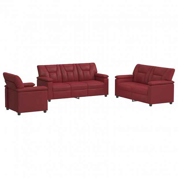 vidaXL Set pohovek 3 pcs Víno Červené Umělá kůže