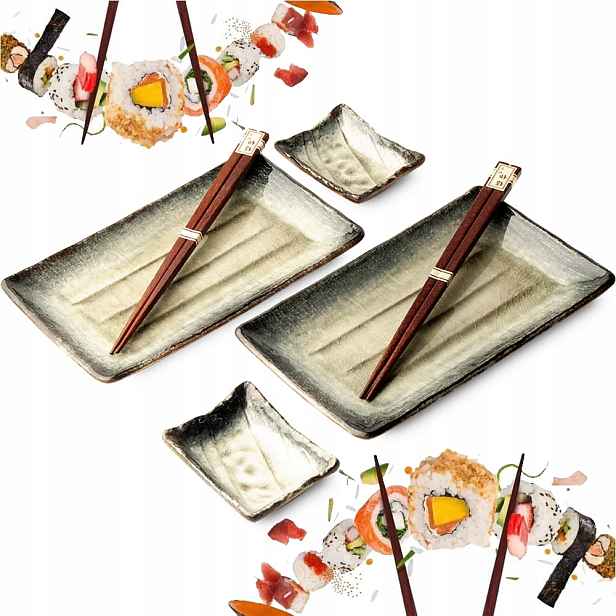 Sada keramických setů na sushi Zeleno krémová pro 2 osoby Edo Japan