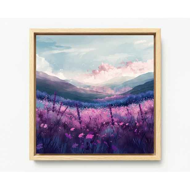Obraz Rám Americká Krajina Úsvit Hory Louka Květy Mlha 60x60