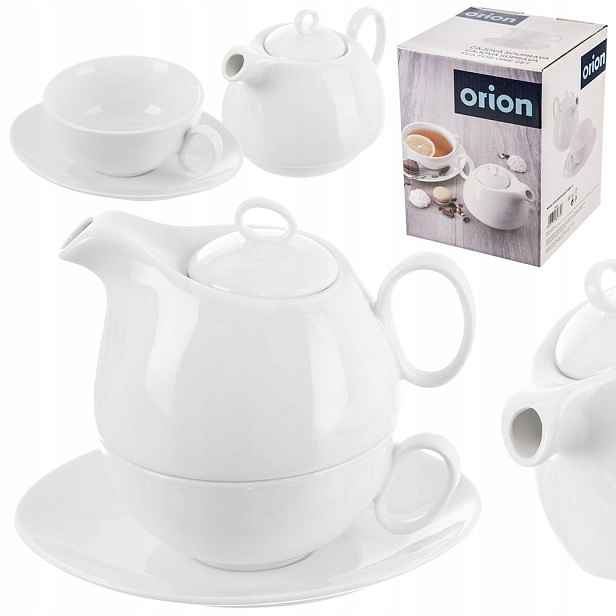Porcelánový džbán s šálkem na přípravu čaje a bylinkové kávy