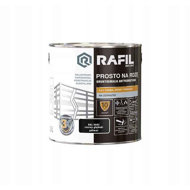 Rafil Přímo na rez Černý Hluboký RAL9005 Polomat 2,5L Elegance a ochrana