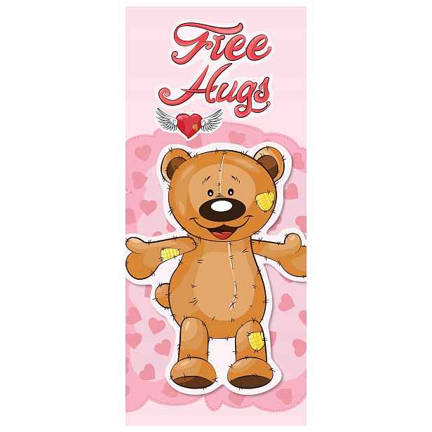 Samolepka Fototapeta Medvídek se srdcem Free Hugs do dětského pokoje 91x211