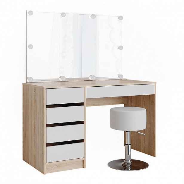 Vicco TOALETNÍ STOLEK Sherry Bílá/Sonoma 120 cm s osvětlením LED a stoličkou