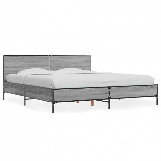 vidaXL Rám postele šedý sonoma 200 x 200 cm kompozitní dřevo a kov