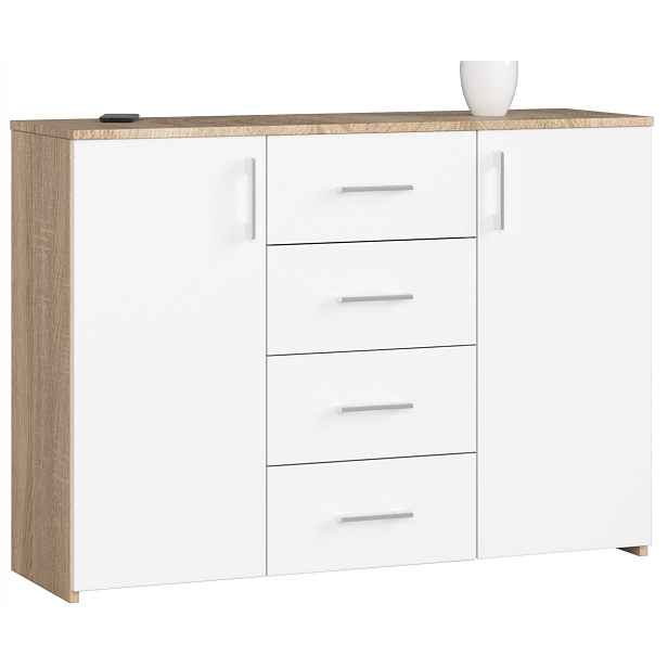 Komoda skříňka K45 110 cm 4 zásuvky sonoma-bílá Akd