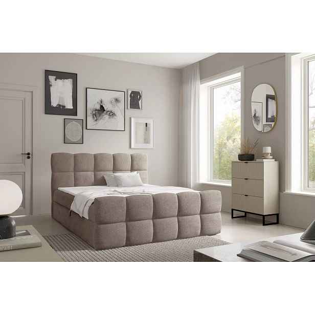 Kontinentální postel 200x220 ISEMBARD - šedá + topper