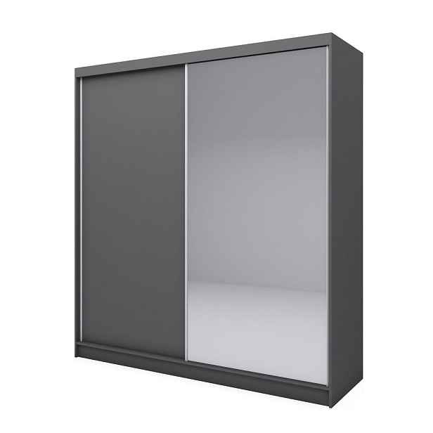 MASSENO ŠATNÍ SKŘÍŇ S POSUVNÝMI DVEŘMI PATRIZIA, 200/216/61 cm 2dveřová se zrcadlem, šedá