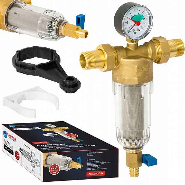 Mechanický Samočistící Vodní Filtr S Manometrem 3/4" DN20 S Oplachováním