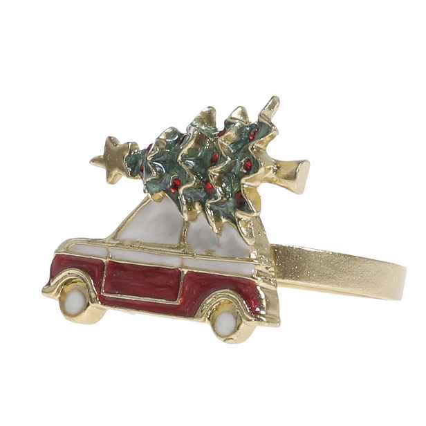 Mosazný antik kovový kroužek na ubrousek auto se stromkem - 4*4*4 cm Chic Antique