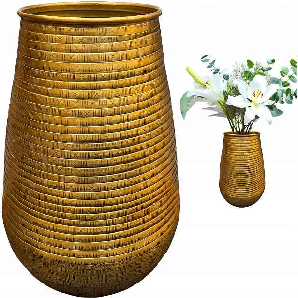 Váza Květiny Kytice Zlatá Loftová 38 Cm na tulipány, velká, vysoká, kovová