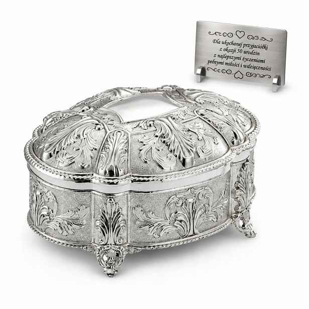 Stříbrná kazeta šperkovnice retro palácová krabička Gravírování Bonus Kabelka