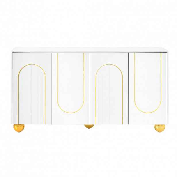 Urban Meuble SIDEBOARD Bílé se 4 dvířky a zlatým dekorem