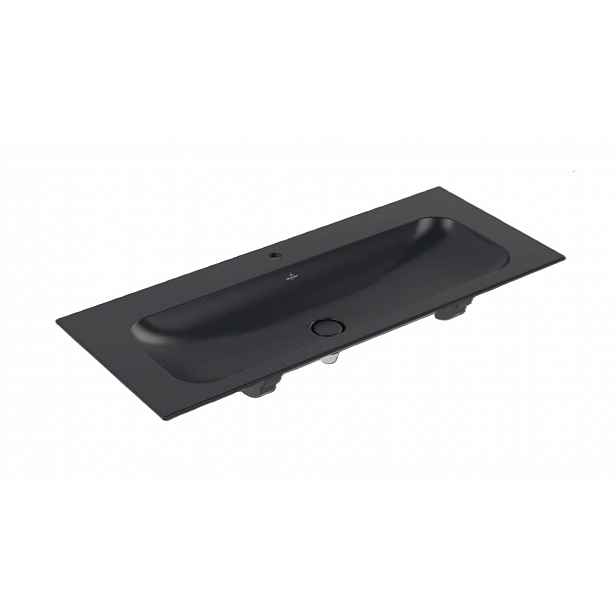 Villeroy & Boch Finion - Umyvadlo nábytkové 120x50 cm, skrytý přepad, otvor pro baterii, CeramicPlus, ViFlow, Pure Black 4164CBR7