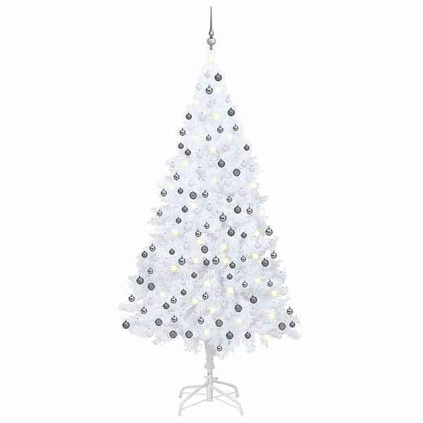 vidaXL Umělý vánoční stromek s LED a sadou koulí bílý 240 cm