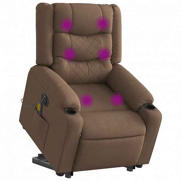 vidaXL Elektrické zvedací masážní polohovací křeslo hnědé textil