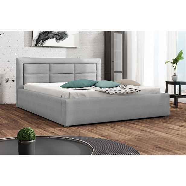 Manželská postel s úložným prostorem a roštem 160x200 PALIGEN 2 - světlá šedá