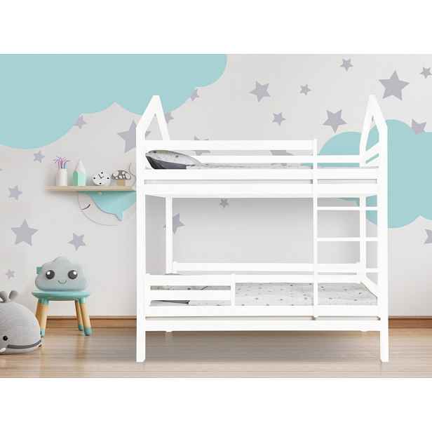 ELIS DESIGN Domečková postel patrová s volitelnou zábranou bílá rozměr lůžka: 90 x 200 cm, šuplík, nožičky: s nožičkami, bez šuplíku, Zábrany: Obě