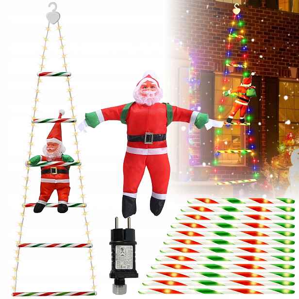 Svatý Mikuláš Na Žebříku XXL Led Ozdoba 8 Režimů 300 CM Voděodolná IP44