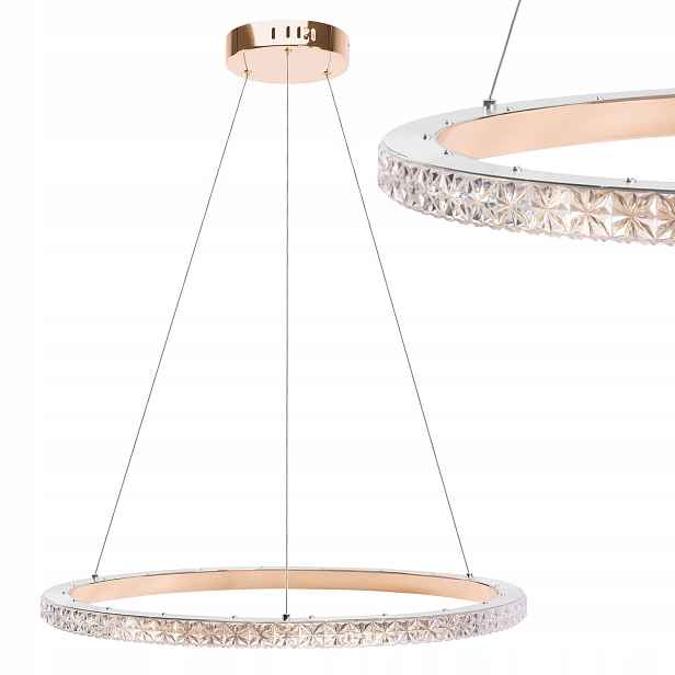 Závěsné Stropní Svítidlo Led Křišťálová Ring Růžové Zlato 59 CM Toolight