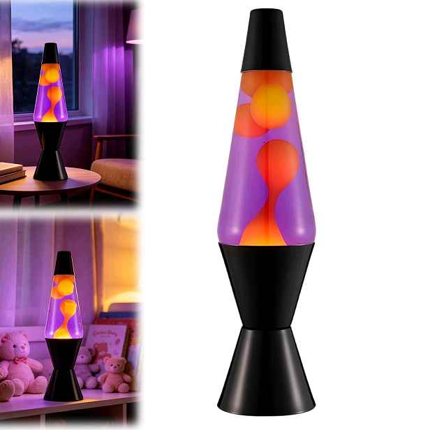 Lávová Pohyblivá Lampa Fialová Pohyblivá Kapalina Černá Základna 34 cm