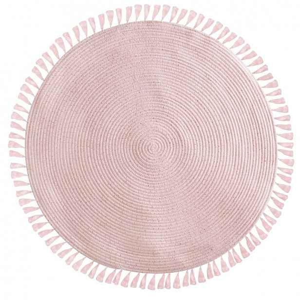 Kulatý růžový koberec s třásněmi PINK 90 cm