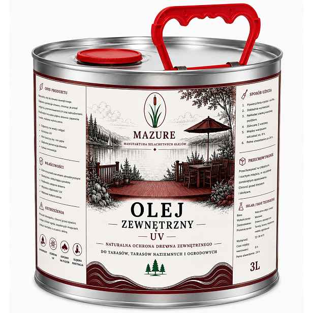Olej na venkovní dřevo Uv ochrana, pro terasy Mazure 3 L