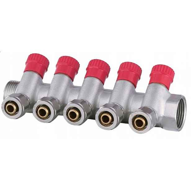 Rozdělovač Pex 1“ x 16 mm 5 Obvodů Sekce Pro Teplou Vodu
