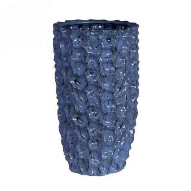 Váza válec DENTED keramika glazovaná modrá 25cm