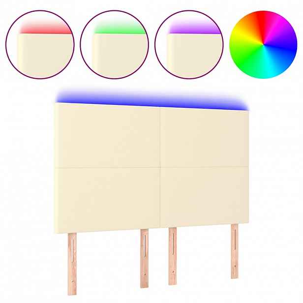 vidaXL Čelo postele s LED krémové 144x5x118/128 cm umělá kůže