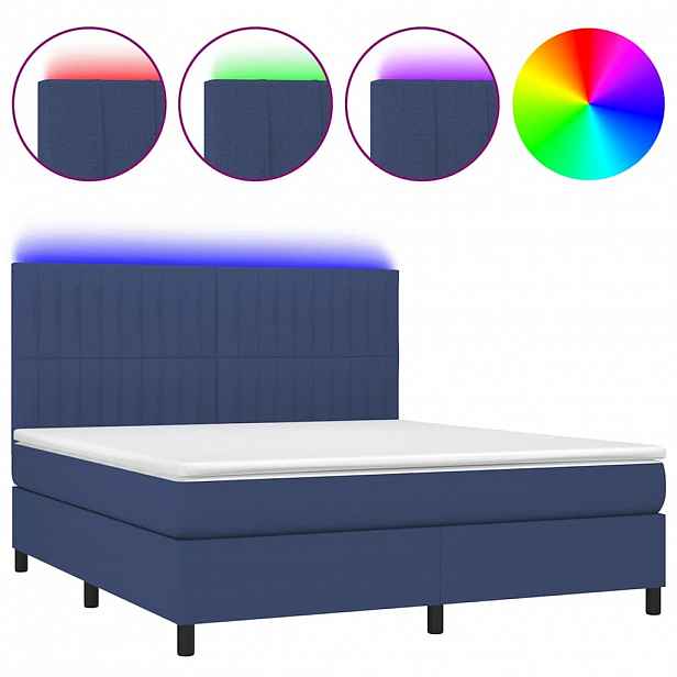 vidaXL Box spring postel s matrací a LED modrá 180x200 cm textil