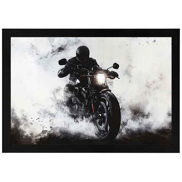 Plakát Rámeček Dřevo Motocykl Sportovní Kouř Motor Černobílý 60x40