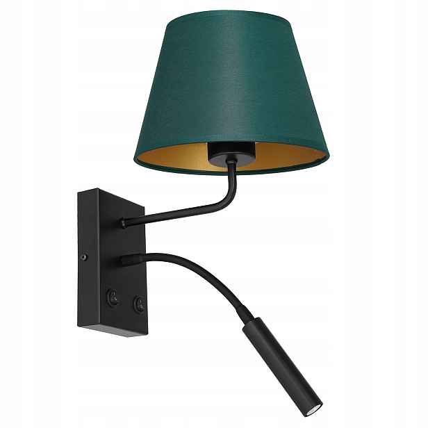 Nástěnné svítidlo Luminex Arden, černá barva, zelené stínítko, 2 vypínače, E27+G9