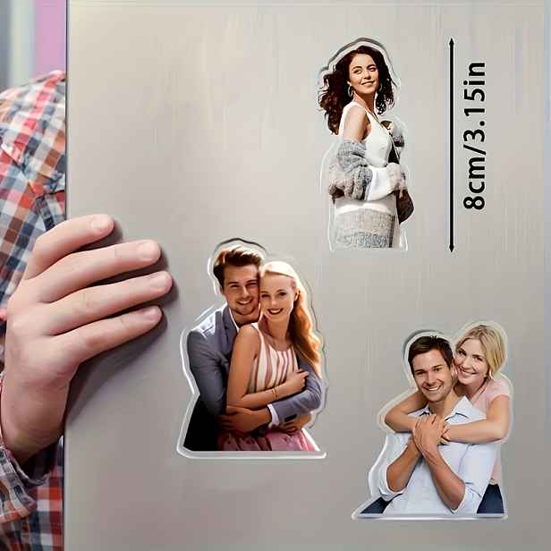 TEMU Personalizované fotomagnetky na lednici vhodné pro dekoraci kuchyně - Vlastní držáky na obrázky s vašimi fotografiemi, obdélníkové akrylátové