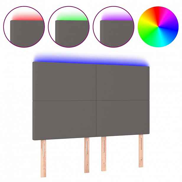 vidaXL Čelo postele s LED šedé 144x5x118/128 cm umělá kůže