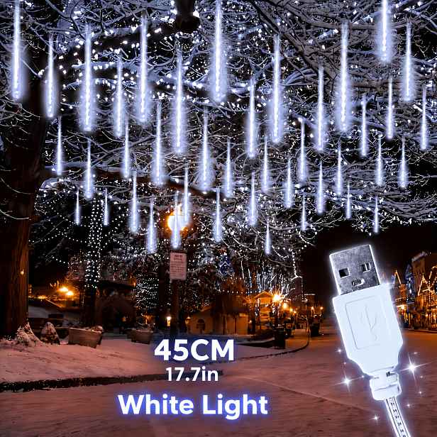 TEMU Nové USB meteorické sprchové řetězové světla, závěsná vánoční světla, prodloužená verze /8 , venkovní vánoční meteorické sprchové světla s
