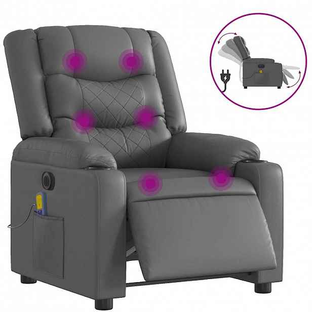 vidaXL Elektrické masážní polohovací křeslo šedé umělá kůže