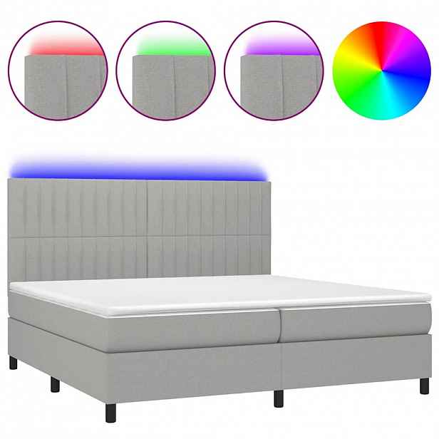 vidaXL Box spring postel s matrací a LED světle šedá 200x200 cm textil