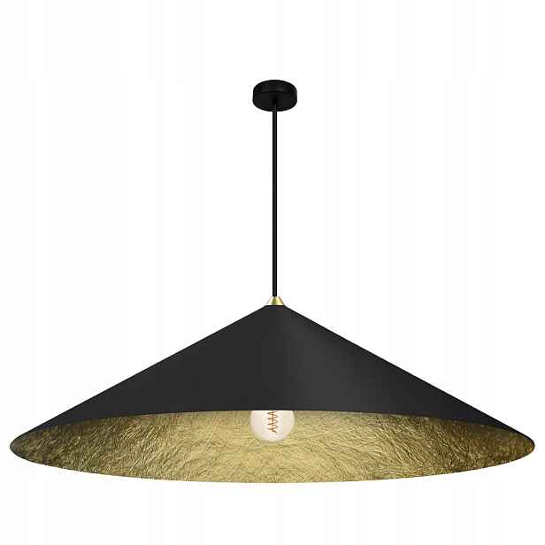 Závěsná lampa velká, černá, zlatý kužel Ø 90 cm nad stůl, ostrov Milagro