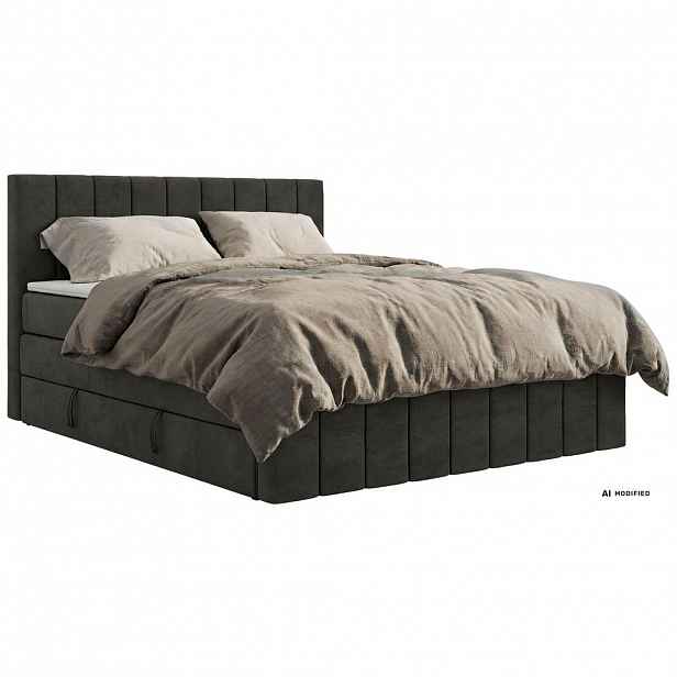 MKS POSTEL BOXSPRING ALVER KING DUO 180/200 - Tmavě šedá Samet - Topper Visco - H4