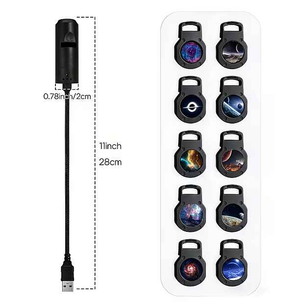 TEMU 1ks Galaktický vesmírný projektor nočního světla kosmickými filmovými diapozitivy, snová projekce černé díry, 360° otočná ohebná hadice, USB