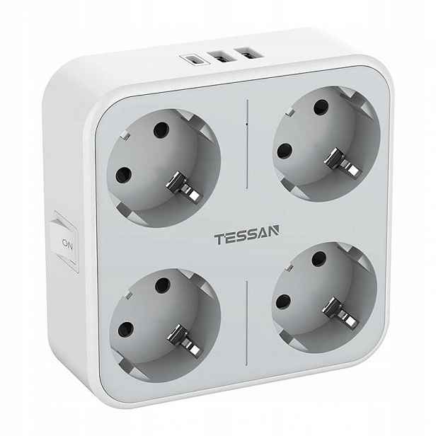 Tessan Zloděj zásuvky Usb C 7v1 4 Schuko 1 Usb C 2 Usb A 4000W šedý